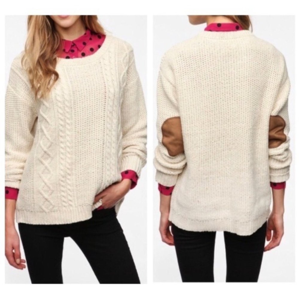 Urban Outfitters Cable Knit Sweater with Suede Elbow Patches